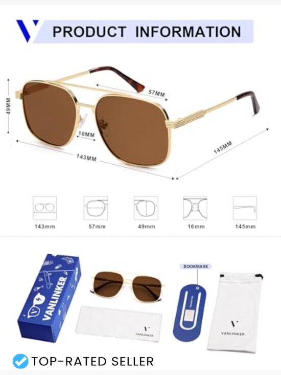 Trendy Aviator Square Sunglasses UV Protection Polarized Metal Classic Unisex main image 7